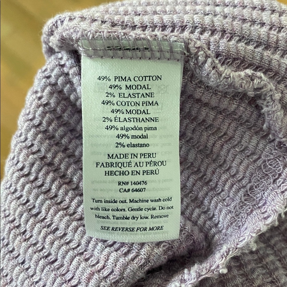 Faherty Legend Apres Lavender Pima Cotton Long Sleeve Waffle Henley Top Small - Picture 6 of 7